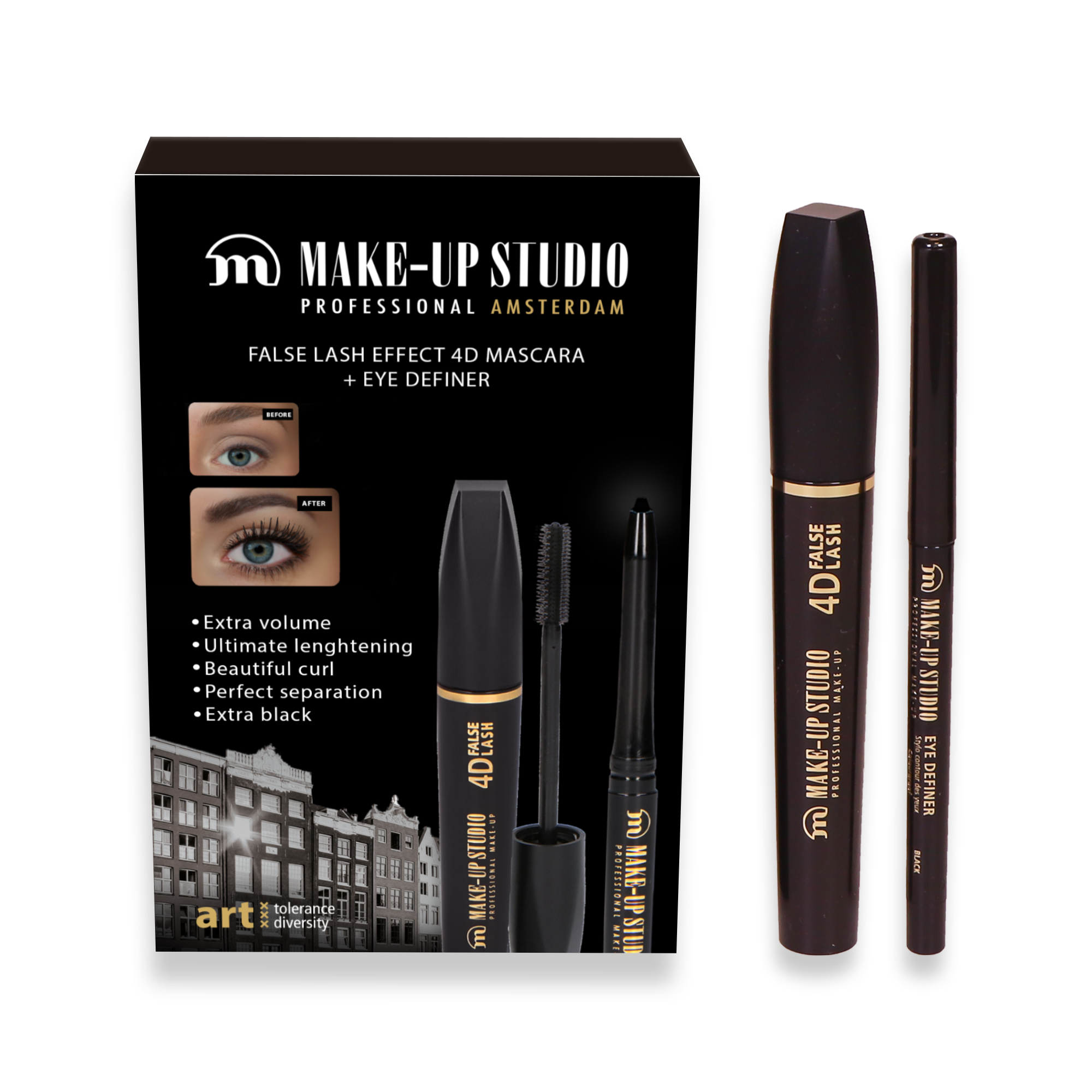 Make-up Geschenkset - Mascara 4D False Lash zwart + eyeliner Zwart